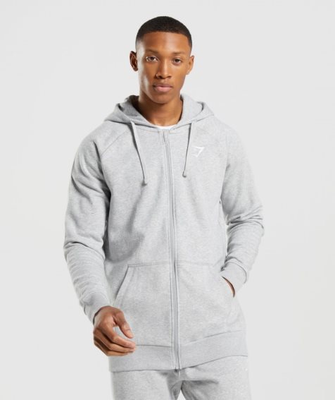 Bluzy Z Kapturem Gymshark Crest Zip Up Męskie Głęboka Szare | PL 213XVO